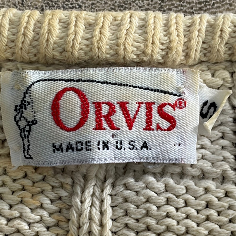 Orvis Knit Sweater Womens S Cream Short Sleeve Diamond Cable Textured USA Made